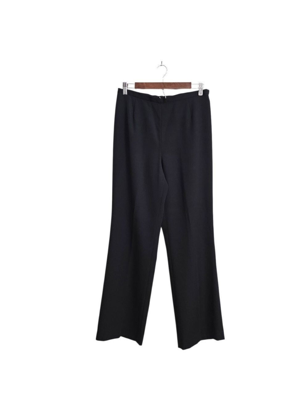 Lafayette 148 Metropolitan Stretch Silk Crepe Straight Leg Pants in Black Sz 10P